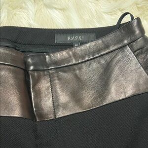 Authentic Gucci Black Pants with bronze lamb leather waistband.